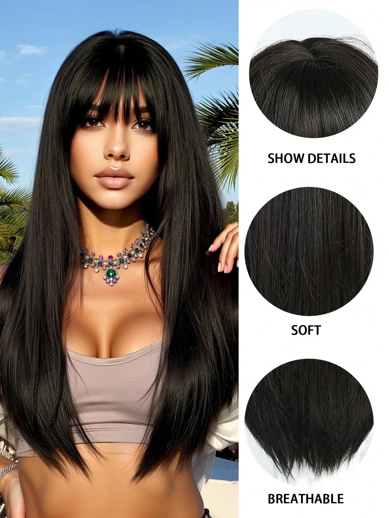 24inch Black Wigs for Women Machine Synthetic Long Straight Hair Wig with Wavy Synthetic Wigs Heat Resistant for Daily Use