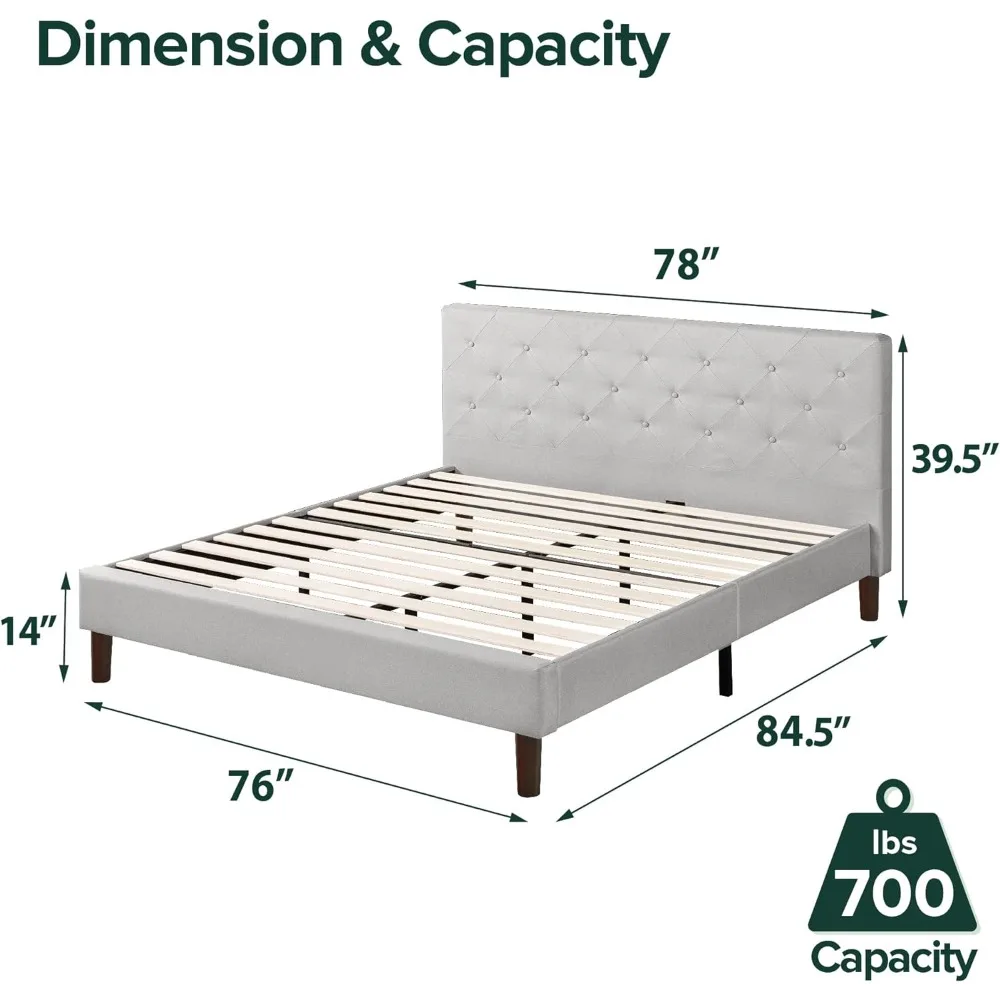 Shalini Upholstered Platform Bed Frame  Mattress Foundation / Wood Slat Support No Box Spring Needed Easy Assembly