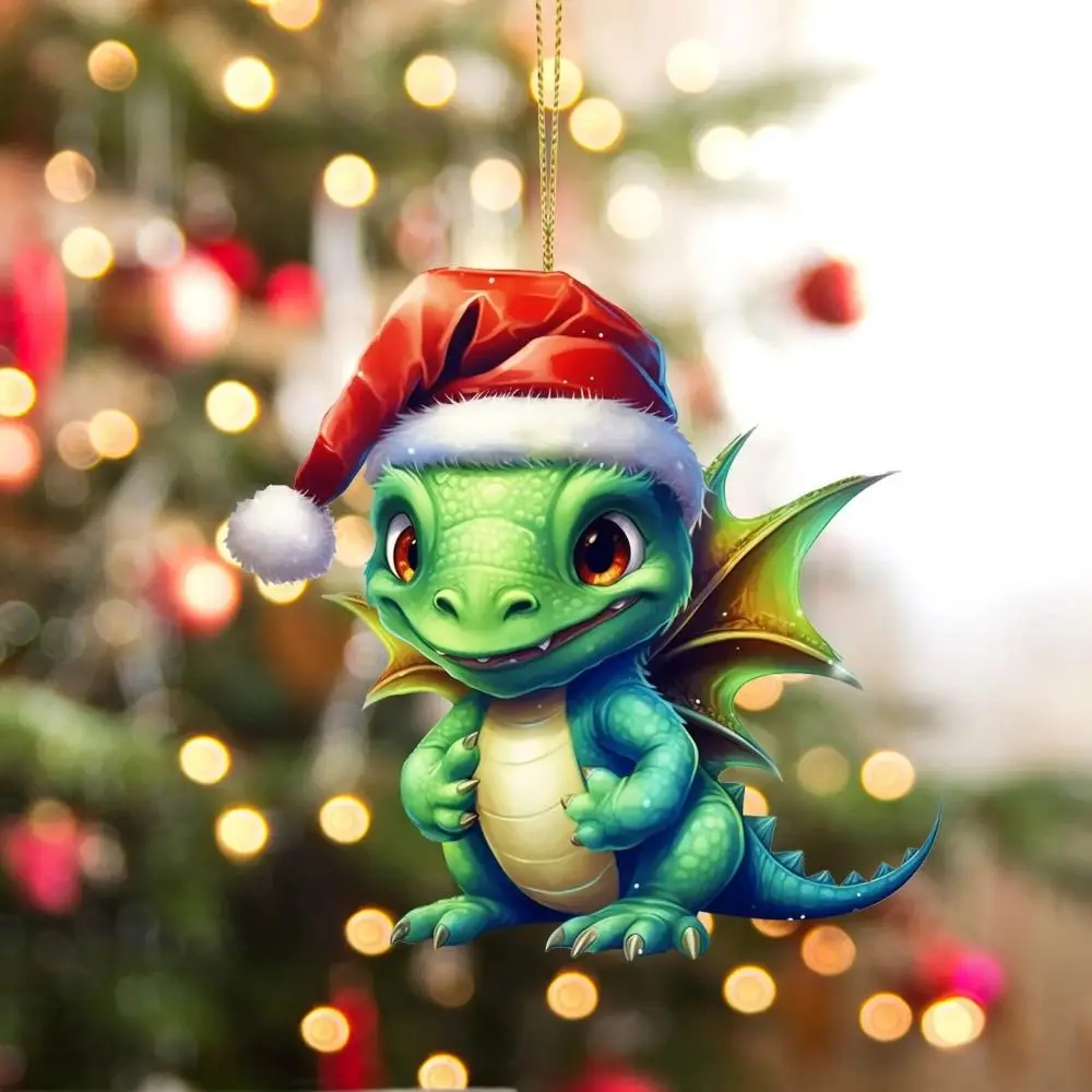 Creative 2D Acrylic Dragon Pendant Acrylic Cartoon Dragon Egg Car ornaments Flying Dragon Cute Xmas Dinosaur Keychain New Year