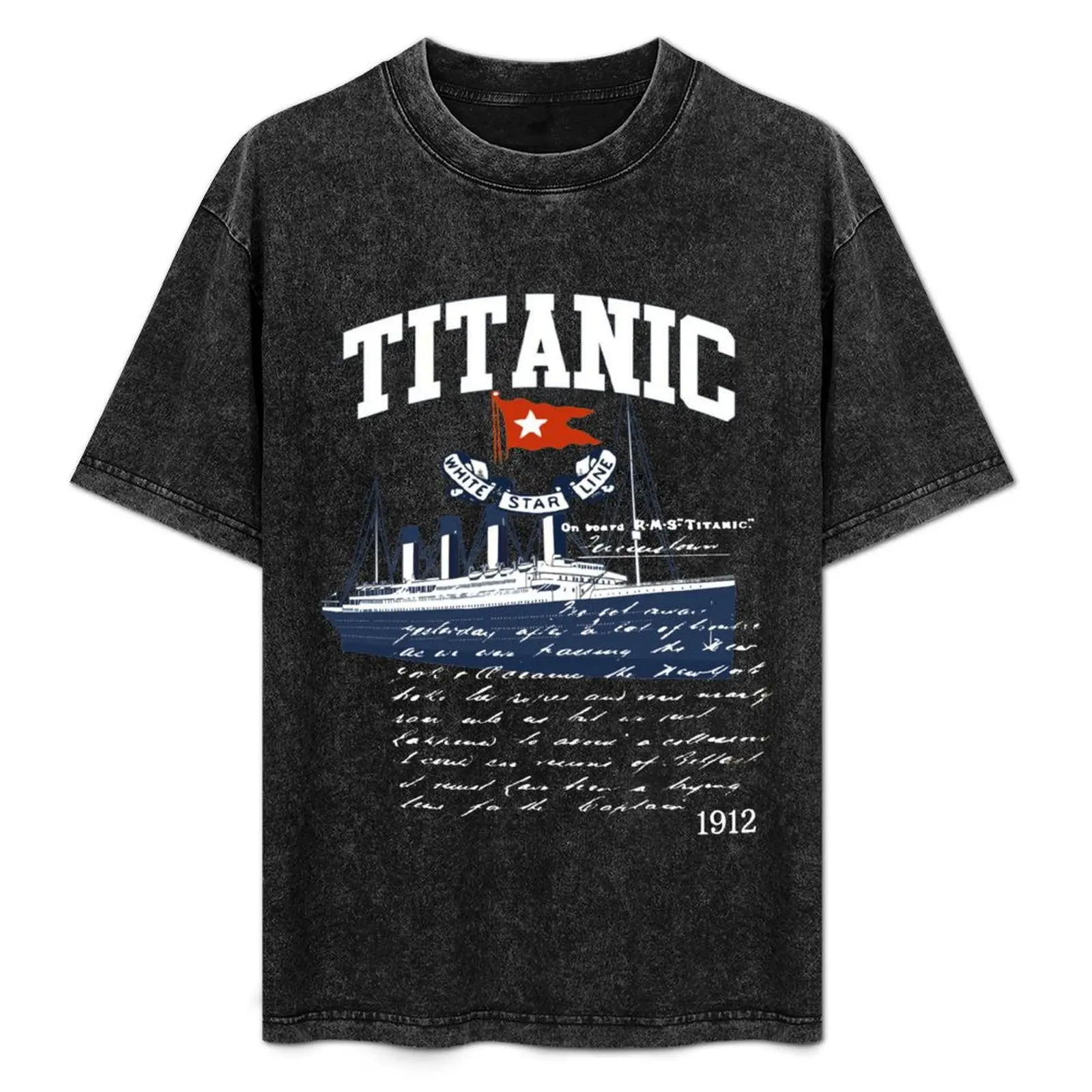 タイタニック-ヴィンテージ-ポスター-クルーズ沈没船-大西洋航海-tシャツ-ベーシック-クルーネック-半袖トップ