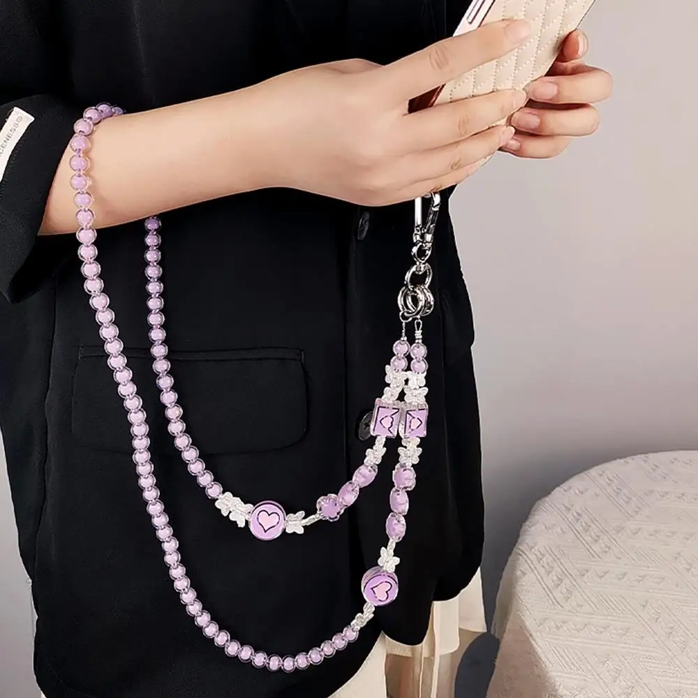 120cm Anti-loss Beaded Heart Hanging Rope Outdoor Carrying Lanyard Wrist Strap Chain Straps Phone Chain Bag Crossbody Lanyard