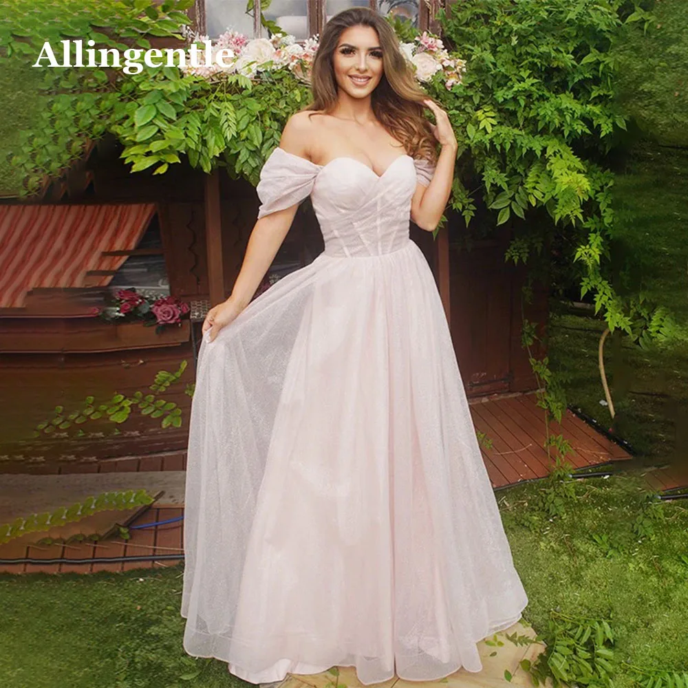 Allingentle Elegant Off Shoulder Prom Party Dresses 2024 Gorgeous Maxi Dress Vestidos De Fiesta Sweetheart A-line  فساتين السهرة