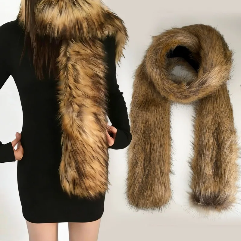 

Длинный шарф из искусственного лисьего меха Spicy Girls, универсальный европейско-американский женский зимний толстый шарф, длинные шарфы из искусственного меха норки