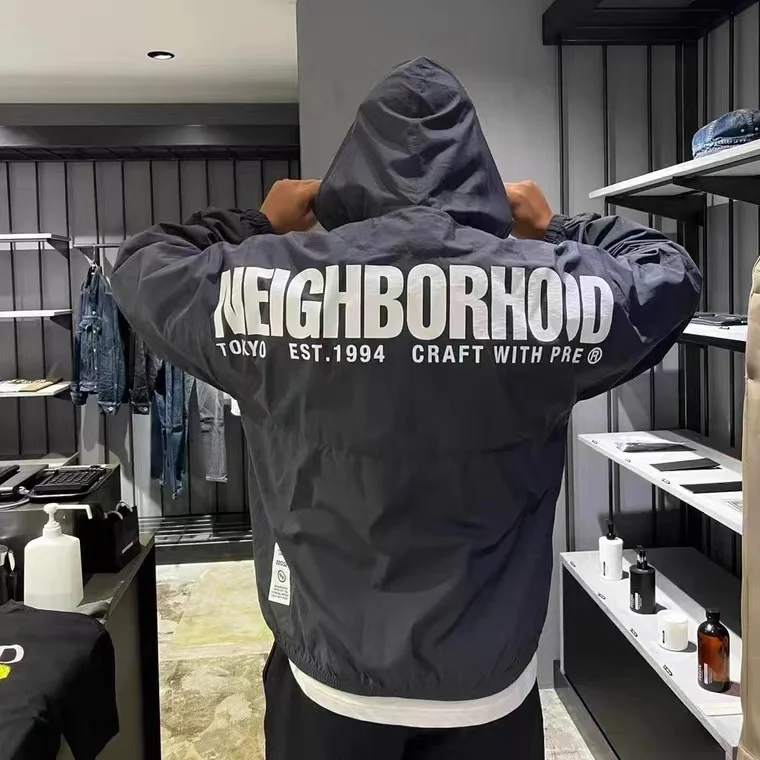 Fashionable NBHD Windbreaker Jacket Nylon Stand Collar Outdoor Windproof Men's Coat Youth Popular Four Seasons Regular Sleeve...
