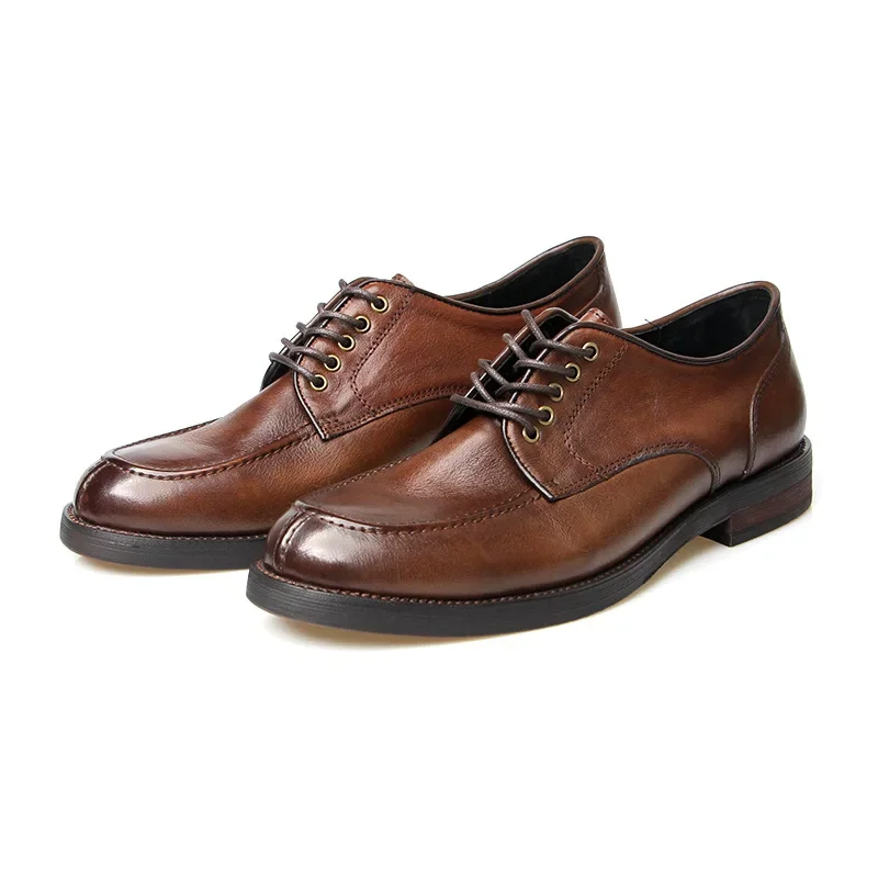 

Fashion Highquality Retro Cowhide Men's Shoes Casual all Genuine Leather Brown black Formal Business Derby Shoes