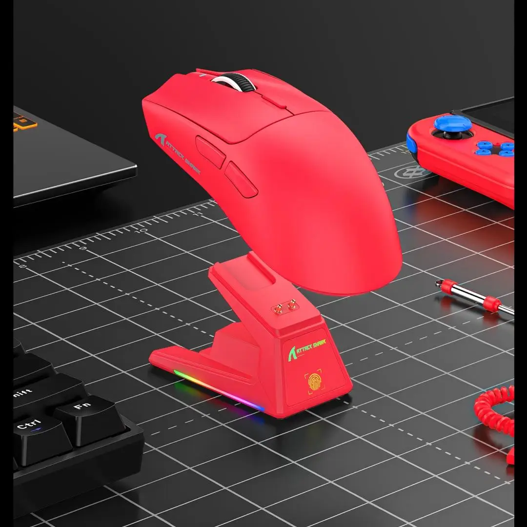ATTACK SHARK X1 40000DPI Wireless Mouse With Magnetic Charging Dock,PAW3395PRO Sensor, BT/2.4G/Wired, Macro Gaming Mouse