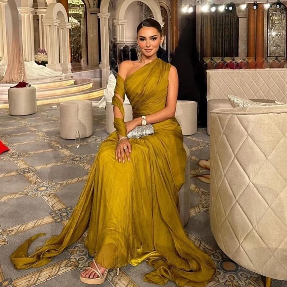 Serendipity Evening Dress Formal Occasion Floor-Length Trumpet One-Shoulder Saudi Arabia Yellow Prom Gown For Sexy Women 2023