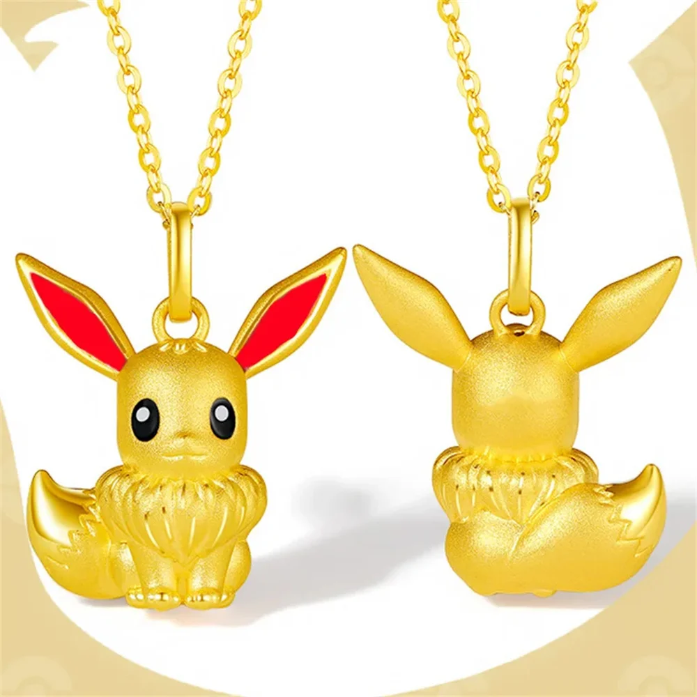 Anime Pokemon Necklace Pikachu Kawaii Gold Color Ring Pendant Necklace Cute Ring Jewelry Accessories Children Cartoon Toys Gifts