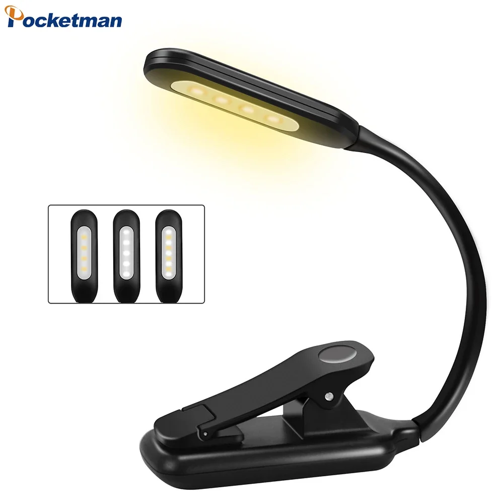 

Mini USB Book Light 9LED Night Reading Lamp Adjustable 3-Level Warm Cool White Flexible Clip Lamp Bedside Night Lights