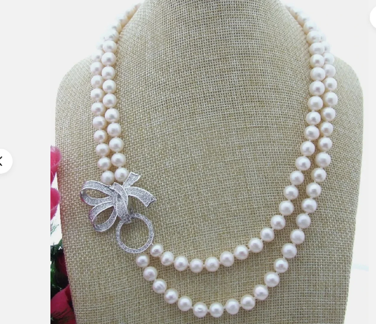 

Double Strand Natural AAA 7-8mm Akoya White Pearl Necklace 18 inch 925s