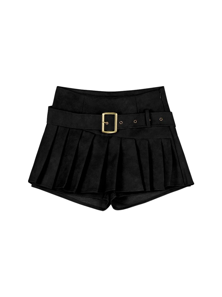 Mini-saia plissada de cintura alta feminina, monocromática, fina, sexy, streetwear feminino, roupas de clube Culottes, outono, moda inverno