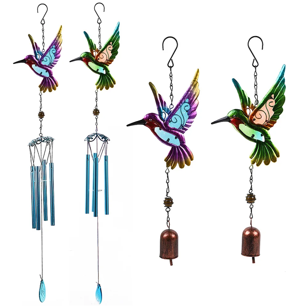 Wind Chime Hummingbird Metal Glass Painted Crafts Pendant Bell Dragonfly Bird Aluminum Pipe Home Decoration Hanging Pendant