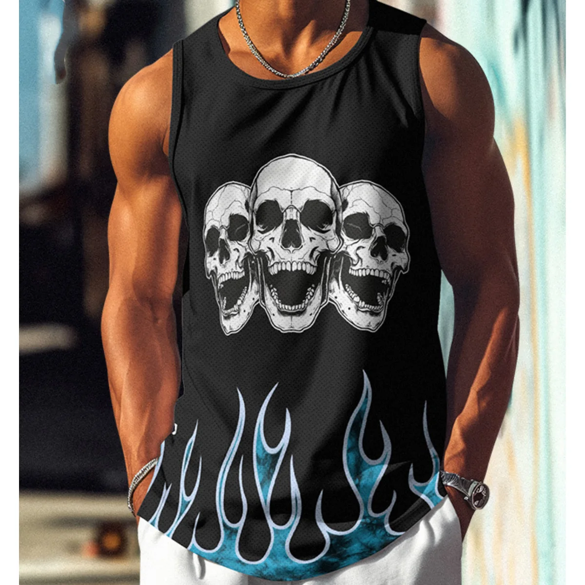 

Summer Skull Graphic 3D Printed Man Vests Casual Breathable Mesh Sleeveless T-shirt Surfing Sports Top Street Harakuju Tank Tops