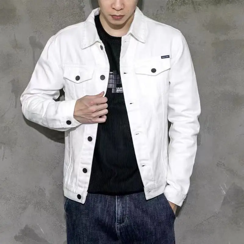 

Весенне-осенняя новинка: свободная повседневная мужская джинсовая куртка в корейском стиле, модная рабочая одежда, крутая брендовая куртка на одной пуговице, длинная...