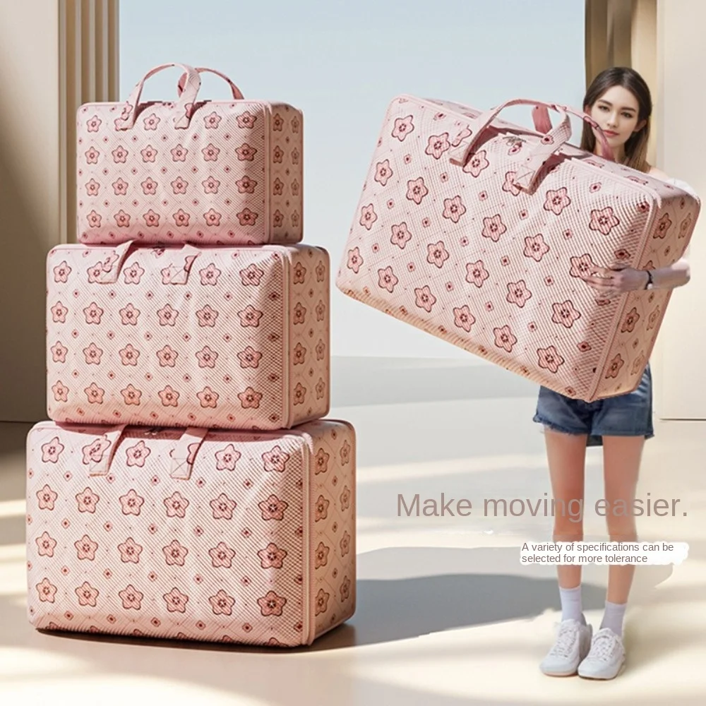 New Cherry Blossom Clothes Storage Bins Dust-Proof Waterproof Tote Large Capacity Zipper Quilt Storage Bag Household Supplies