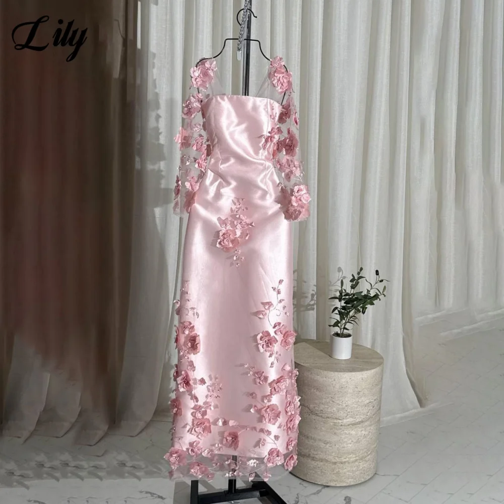 

Lily Pink 3D Flower Evening Dress فستان حفلات الزفاف Off Shoulder Party Dress Mermaid Lace Prom Gown Customize