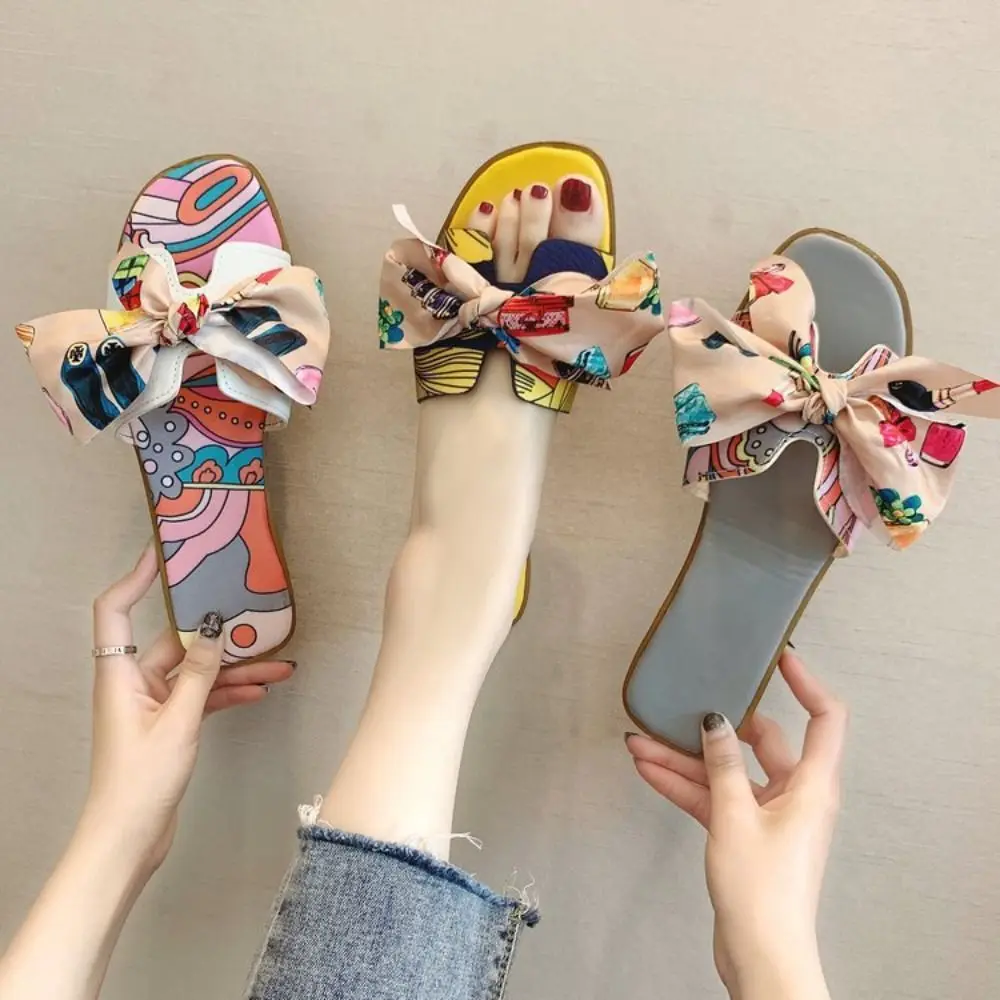 

Fashion Colorful Ribbon Bowknot Slippers Flower Elegant Slides Sandals Household Shoes Non-Slip Summer Beach Slippers Girls