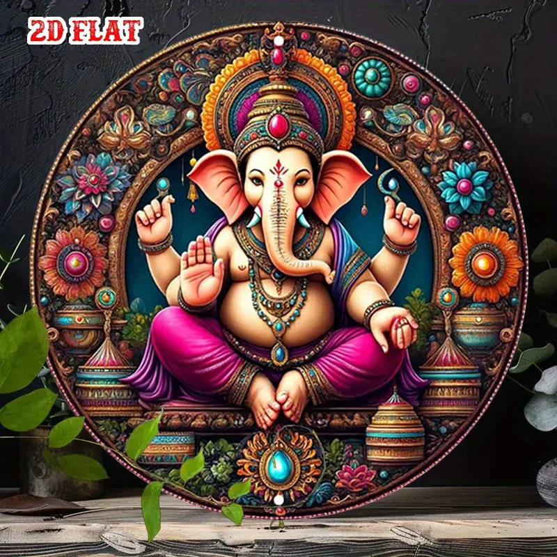 Ganesha-arte de pared de Metal del dios hindú de los principiantes, decoración de dividad india vibrante con flores de loto y letrero de aluminio resistente, 1 ud.