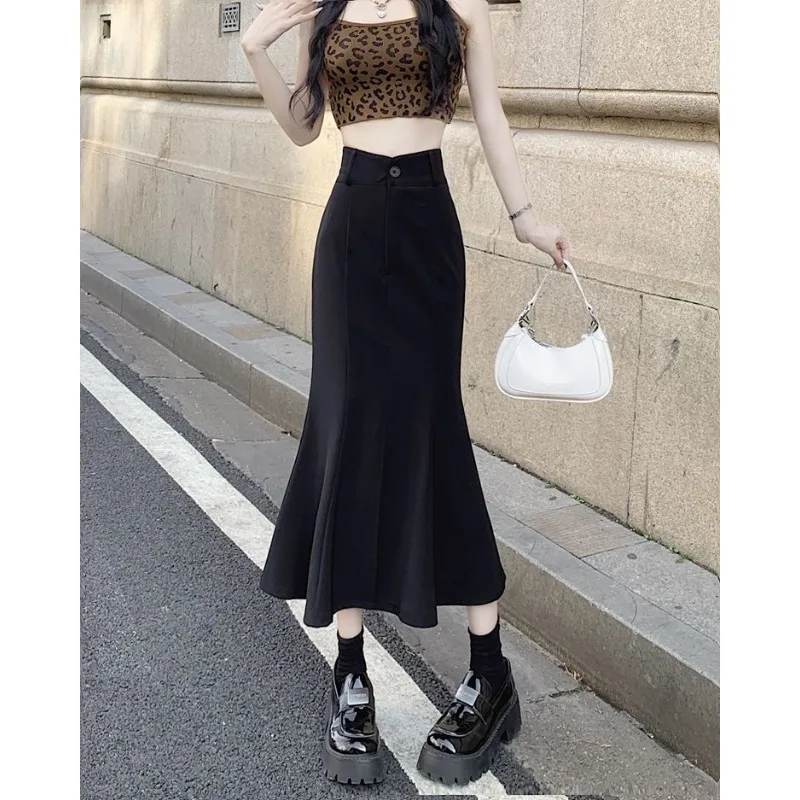 

Рыбий хвост с разрезом, новинка 202, женская осенне-зимняя трапециевидная сумка средней длины с высокой талией, юбка, длинная юбка