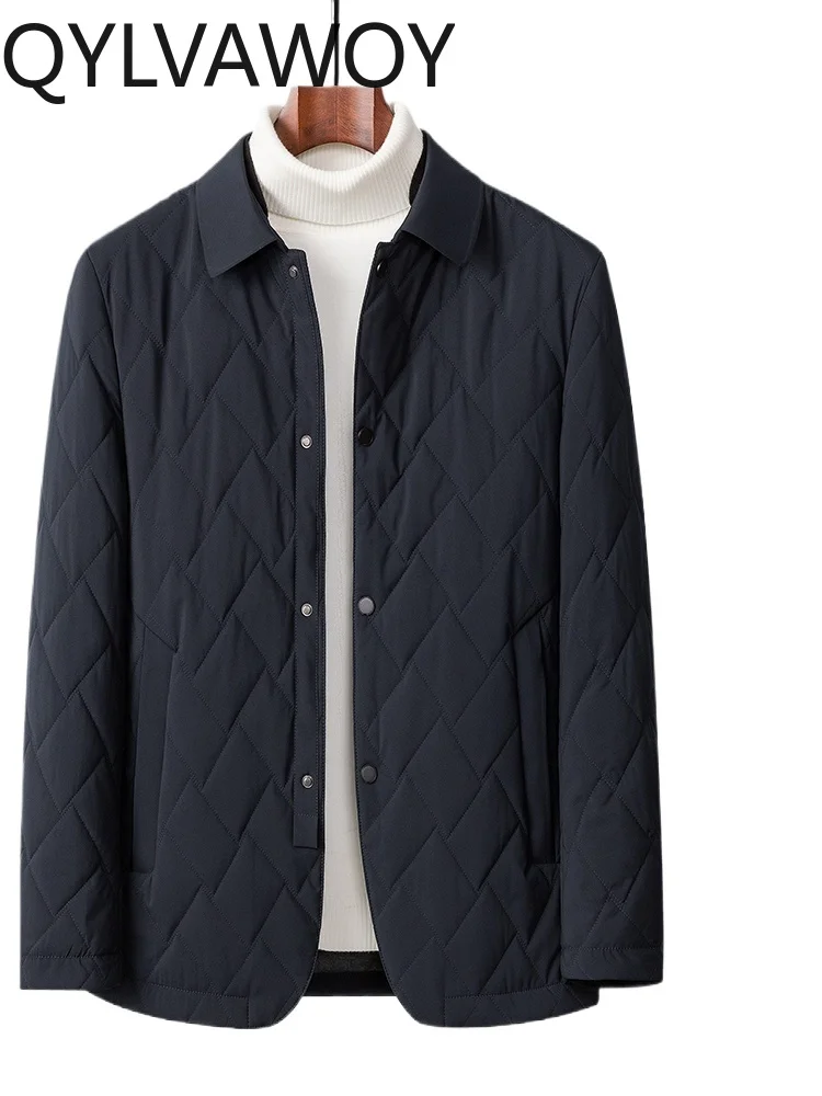 

QYLVAWOY Autumn Winter Mulberry Silk Filled Cotton Coat Men's Lightweight Padded Jacket Middle-Aged Men's Outerwear LJ2570