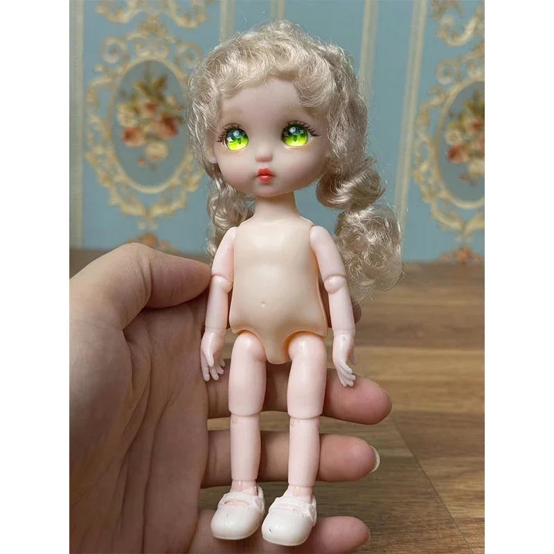 Kawaii Anime Eye 17cm Doll Yellow Curly Hair BJD Doll Children\'s Girl Toy Gift Daughter Gift