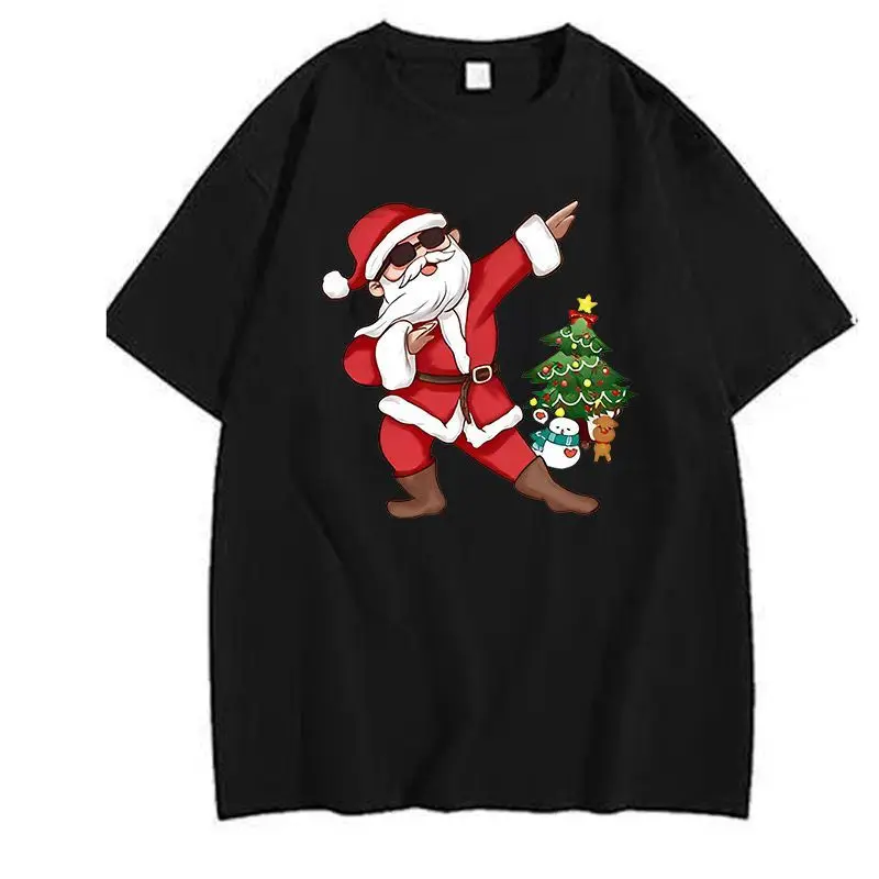 

New Christmas Same Style Santa Claus New Elk Short Sleeved T-shirt Loose Men's and Women's Printed Top Soft Clothes T-shirts