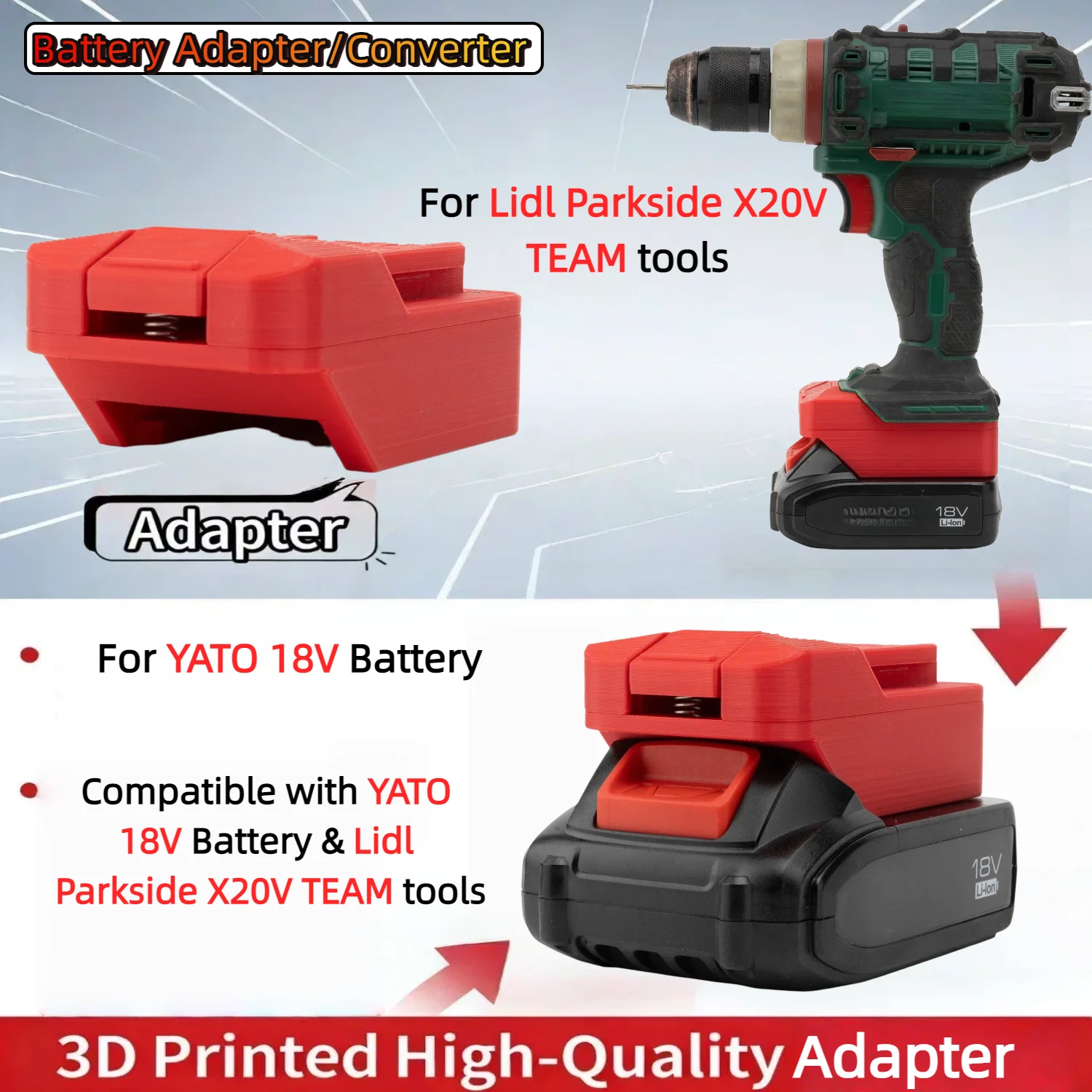 

For YATO 18V Series Li-ion Battery Adapter TO Lidl Parkside X20V TEAM Series Tools Converter Power Tools Accessory(Only Adapter)
