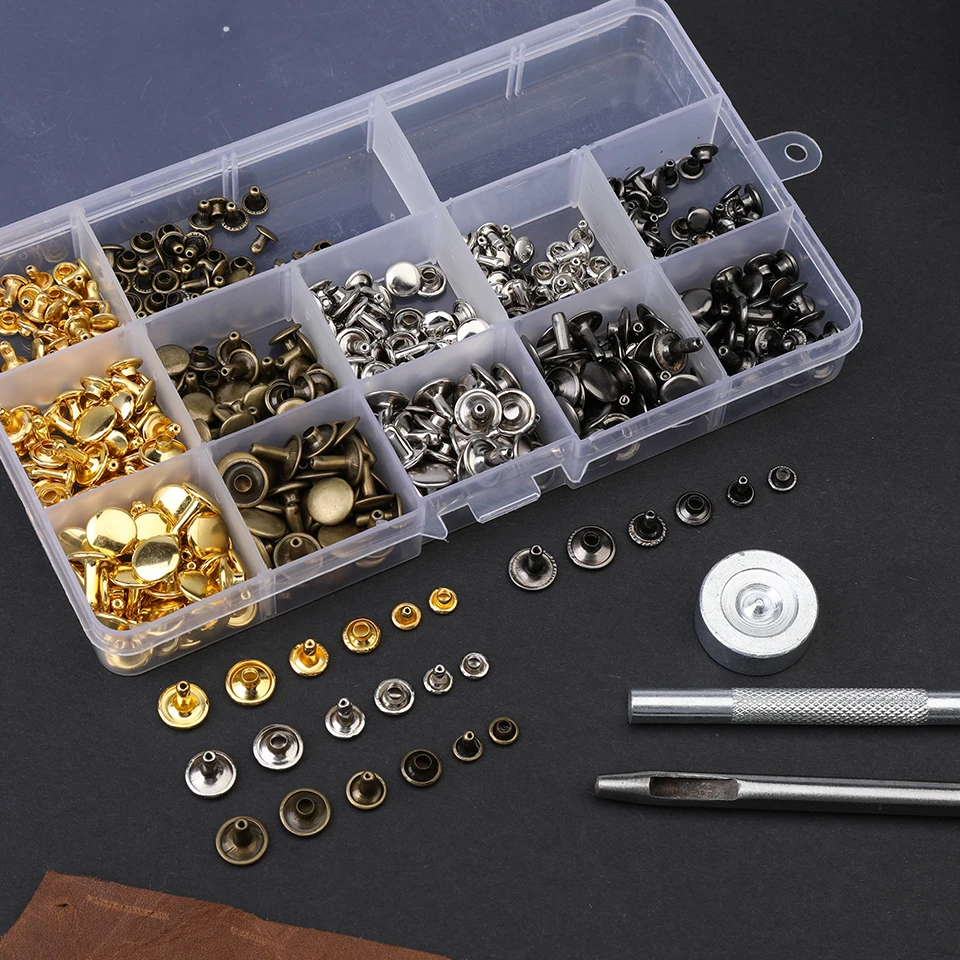 240Sets Metal Double Cap Rivets Stud Round Nail Rivet for Leathercraft Accessories Repair Shoes Bag Belt Clothing Garment