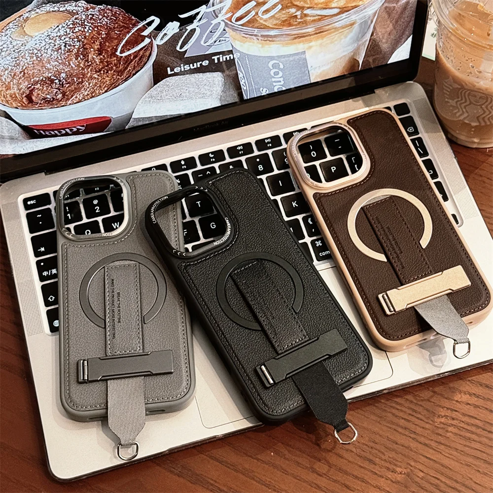 

SR-Crossbody ремешок на запястье веревочный держатель чехол для телефона IPhone 16 Pro Max 15 14 13 Pro кожаный защитный чехол с магнитным кронштейном