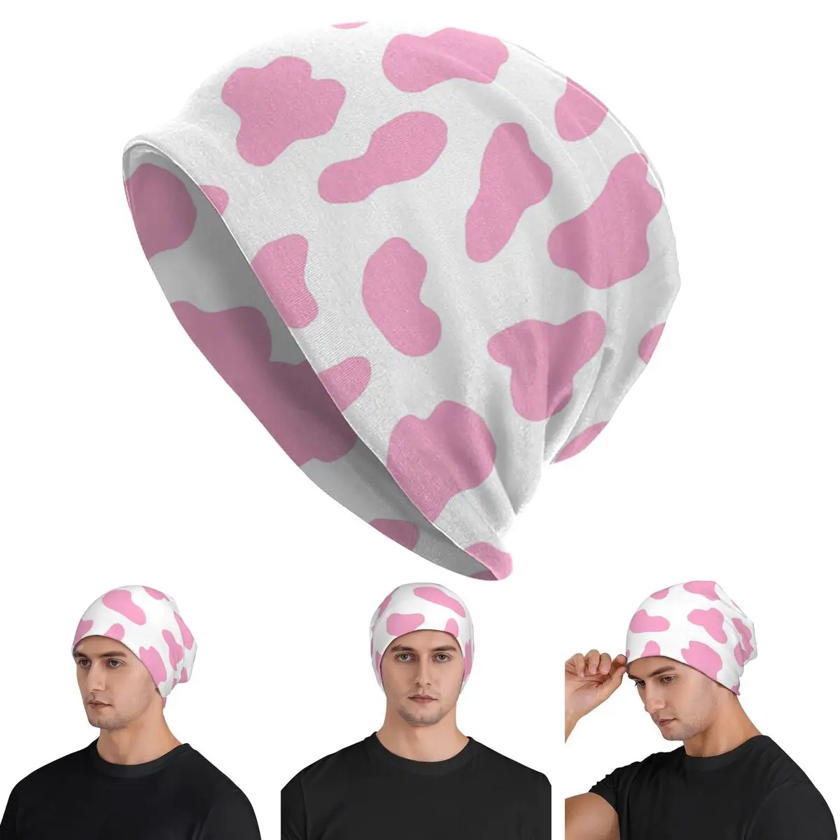 Cow Print Spot Heart Cute Kawaii  Unisex Adult Beanies Caps Knitting Bonnet Hat Warm Fashion Autumn Winter Outdoor Skullies Hats