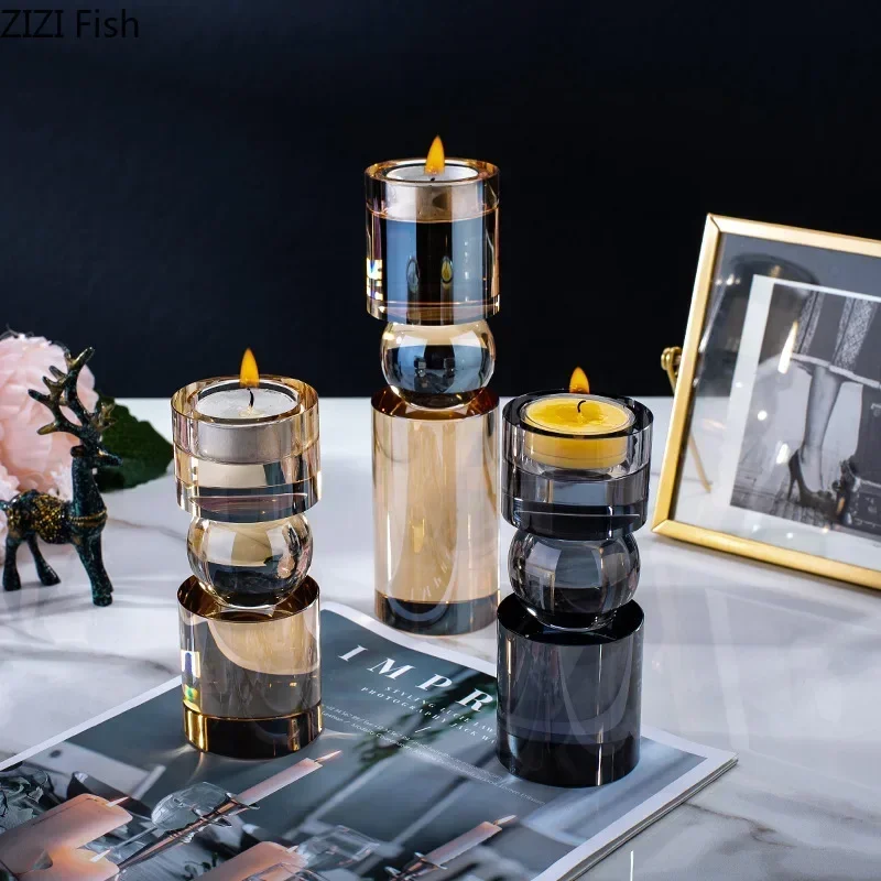 

Household Geometric Crystal Candle Holder Desk Decoration Transparent Crystal Pillar Candlestick Wax Melt Burner Aroma Container