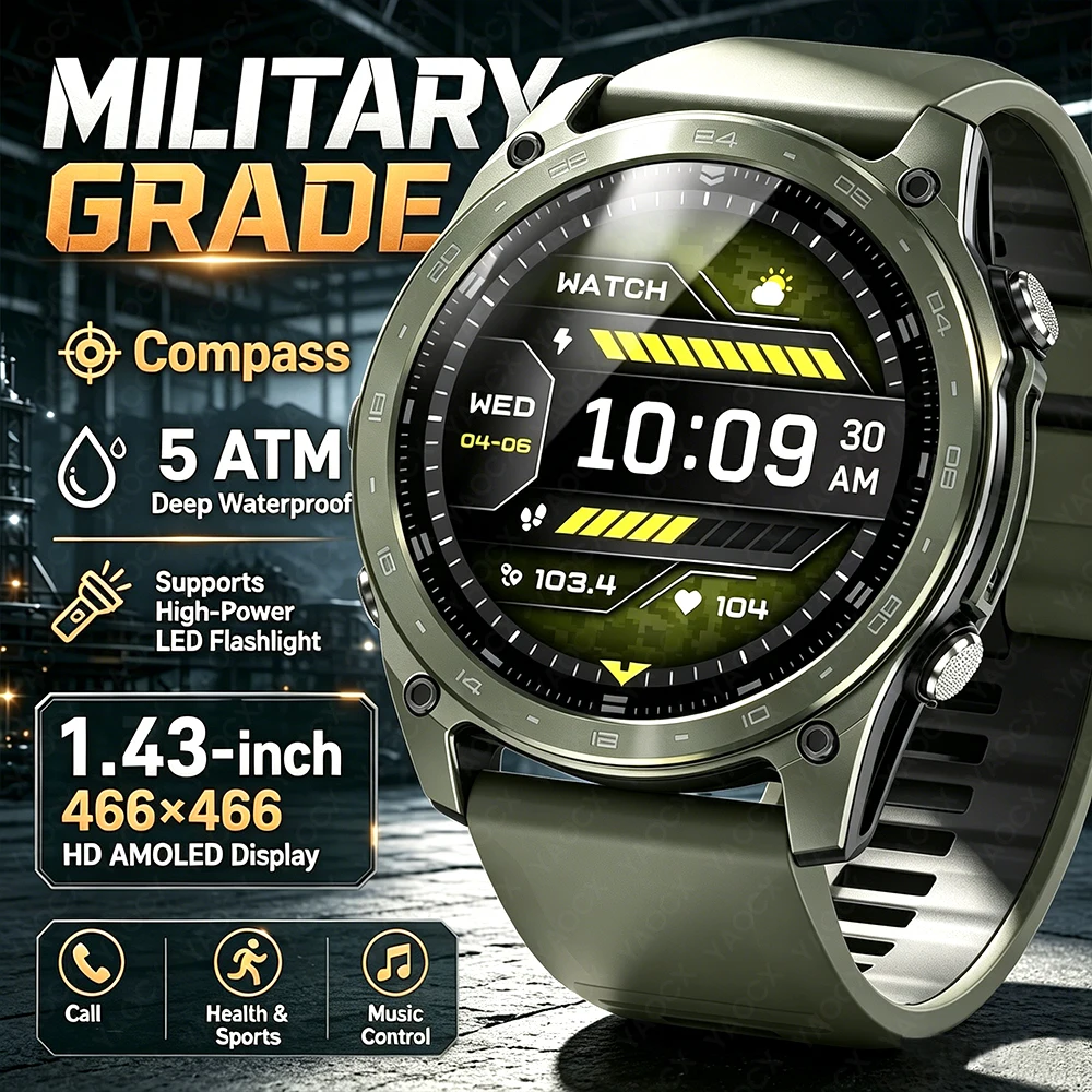 

Outdoor Smart Watch Bluetooth Call LED Flashlight Compass Barometer 530mAh Battery Sleep Monitoring 5ATM Waterproof Health Watch