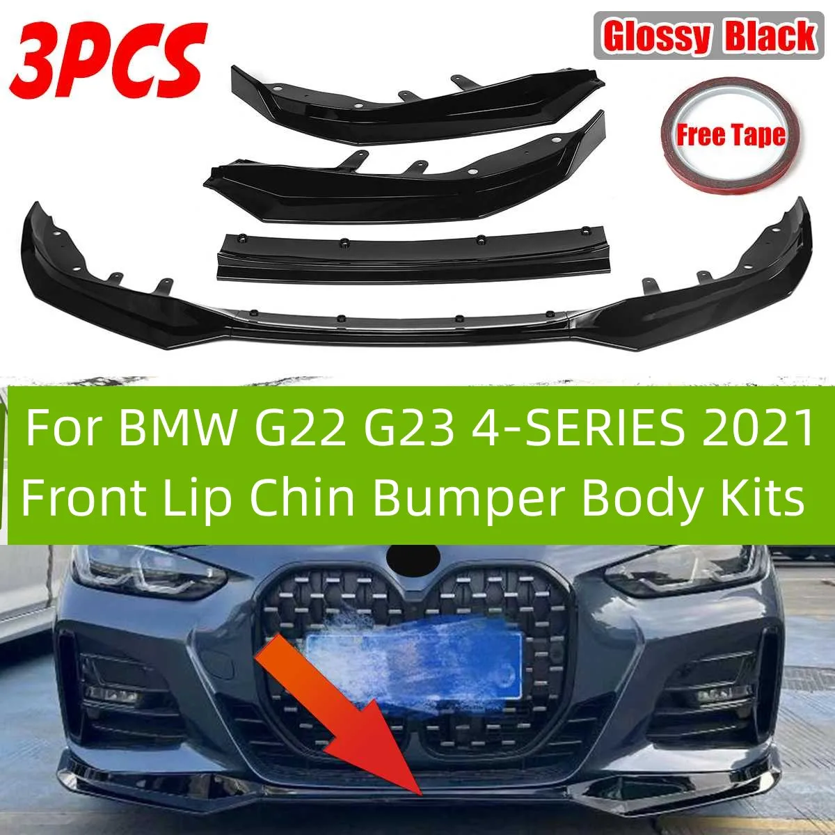 

3x G22 G23 Car Front Bumper Splitter Lip Deflector Lips Cover Guard for BMW G22 G23 4 Series 2021 Lip Diffuser Spoiler Bumper