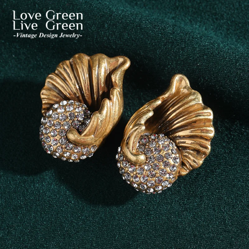 

Vintage 18k Real Gold Color Conch Rhinestone Earrings Woman Elegant Luxury Quality Jewelry Fashion Designer Gift 2025 Trend New