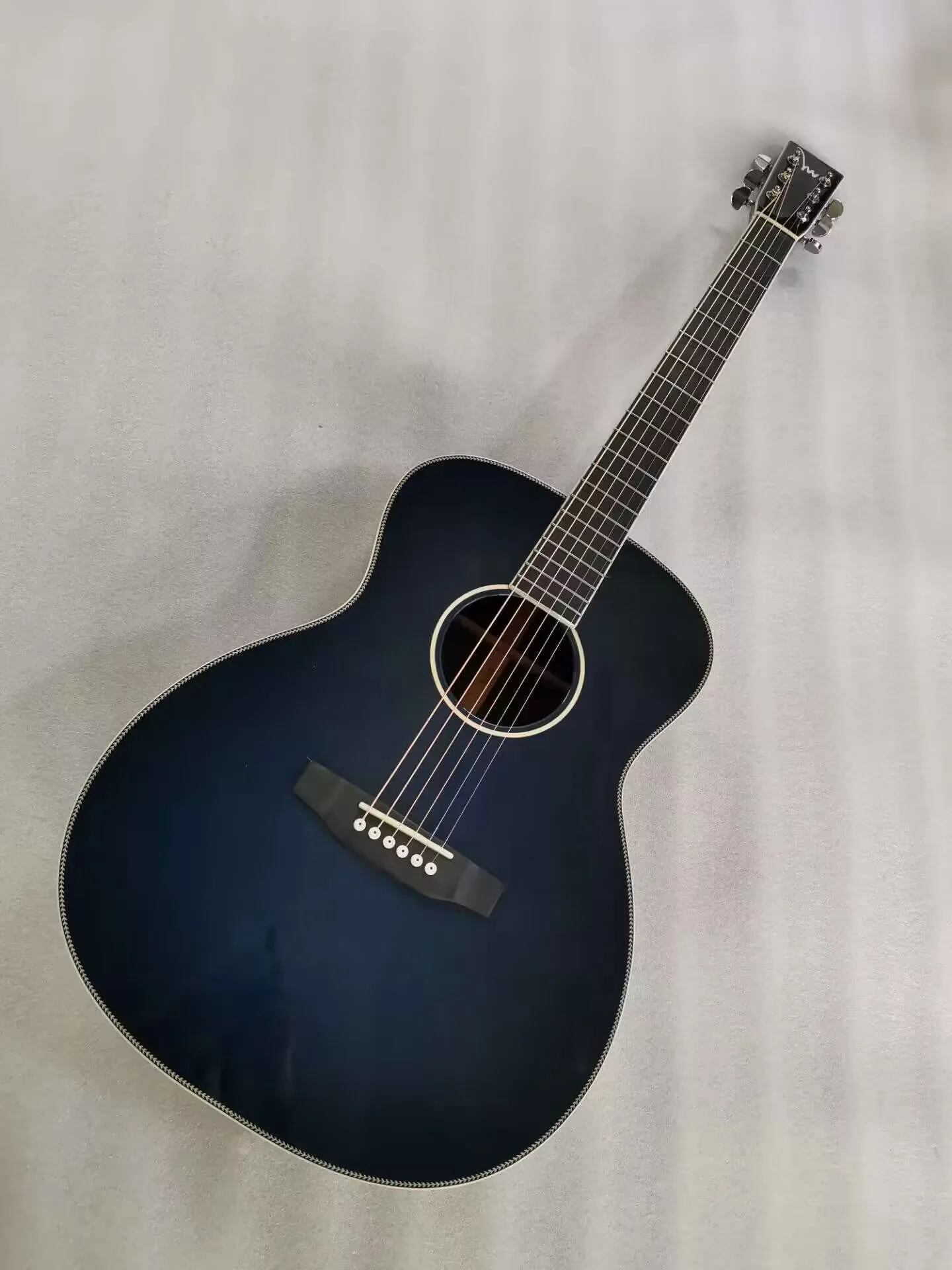 

All Solid navy dark blue handmade Acoustic Guitar, OM Custom, 14 Frets, customize logo available