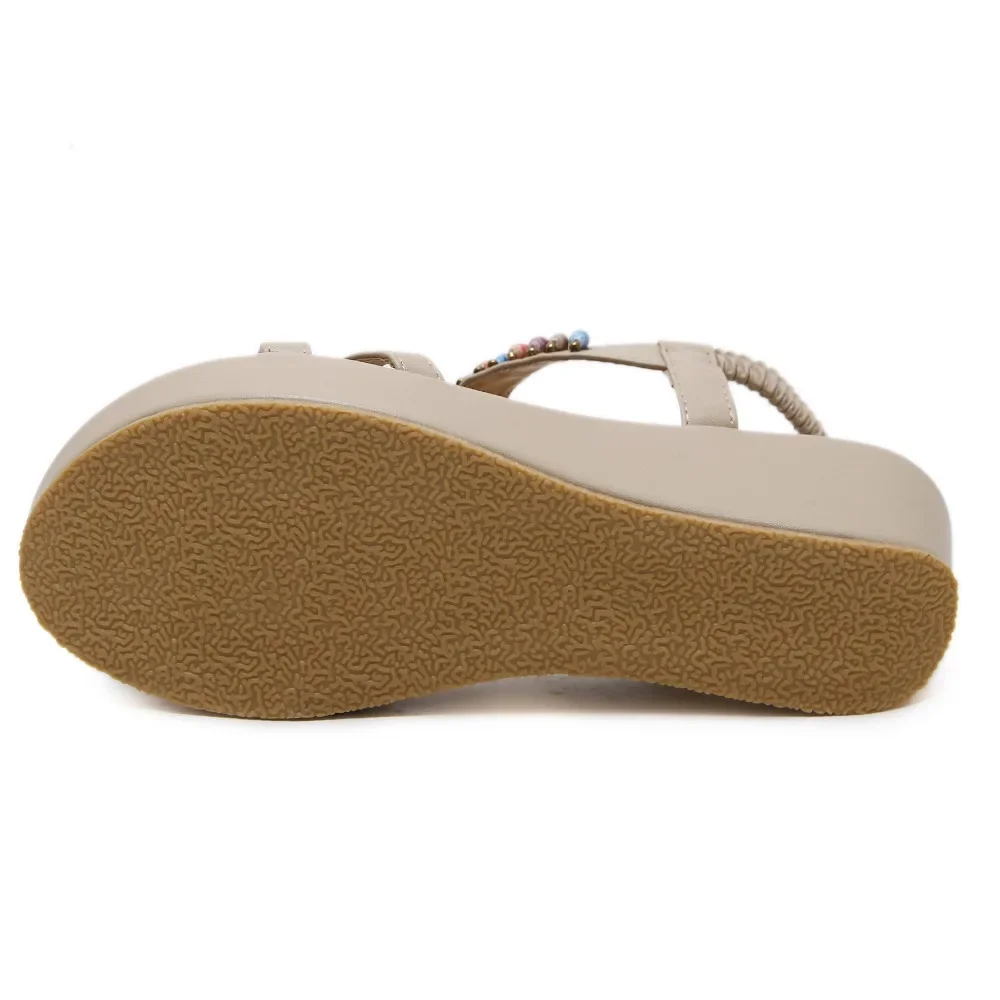 YAERNI Summer Women Wedge Gladiator sandals Shoes Women Bohemia String bead Beach Open toe Platforms Flat Sandals 35-42