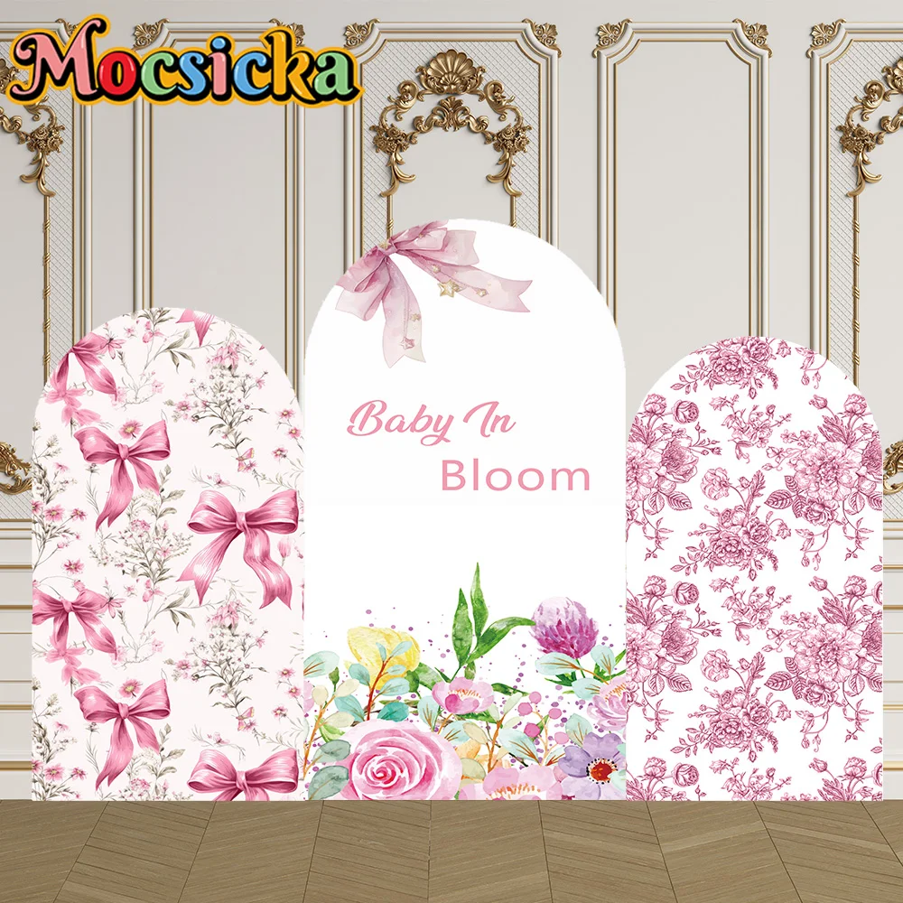 

Mocsicka 2-Sided Arch Cover Pink Flower Baby In Bloom Decoration Backdrop Baby Shower Arch Wall Girls KidsBirthday Party Prom