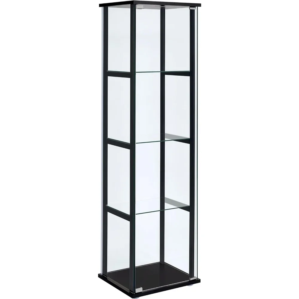 64-inch Display Cabinet with Shelving, Clear Tempered Glass, 1-Door & 5-Tier Display Cabinet