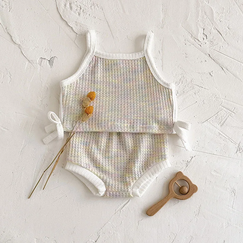 

LILIGIRL новый летний комплект детской одежды, милые разноцветные топы с лямкой на шее для девочек + шаровары, корейская версия, одежда для малышей, От 6 месяцев до 3 лет