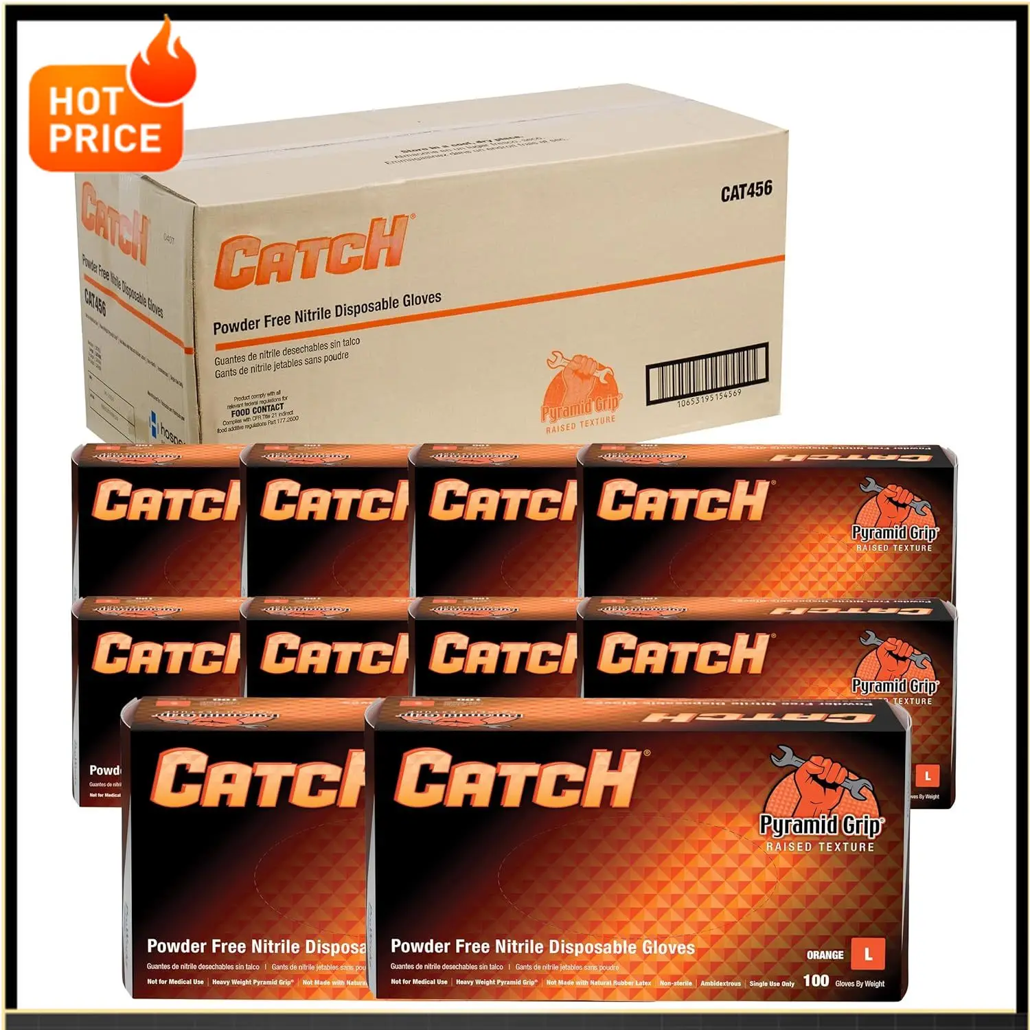 

BestsellerProWorks CATCH Disposable Nitrile Gloves – 9 Mil, Heavy Duty Work Rubber Glove with Raised Pyramid Grip, Non–Latex & P