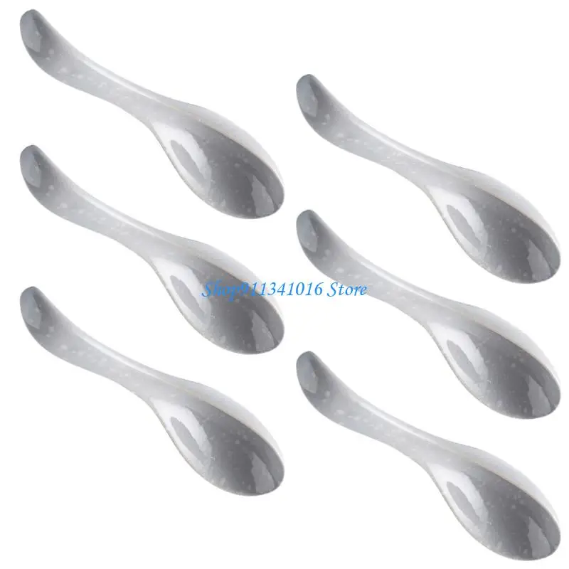 Pack of 6 Ceramic Soup Spoons With Unique Glazes Art and Ergonomic Comfortable Grip for Enhancing Dining Experience