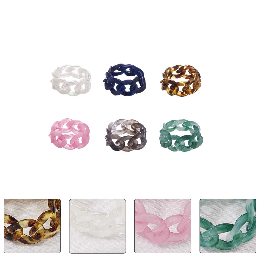 

6pcs Resin Rings Creative Chain Modeling Finger Ring For Fashion Jewelry Unique Hand Accessory Gift Resin Craft Jewelry