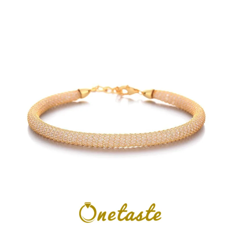 

Итальянская мягкая сетчатая цепочка из стерлингового серебра 925 пробы с кубическим цирконием, сверкающие модные изящные комплекты ювелирных изделий, ожерелье и браслет для женщин