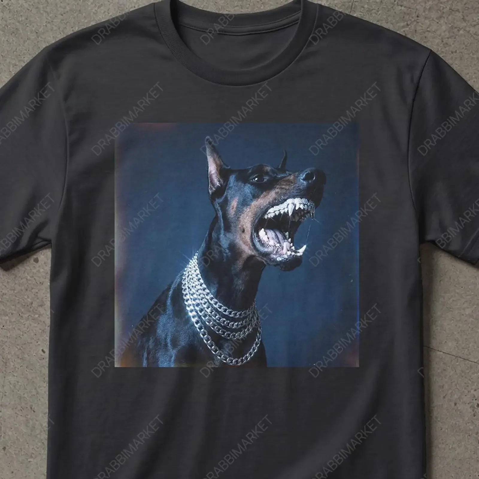 Vintage Snarling Doberman with Iced Grillz T shirt Y2K Streetwear Casual Funny Animal for Dog Lovers vintage Washed