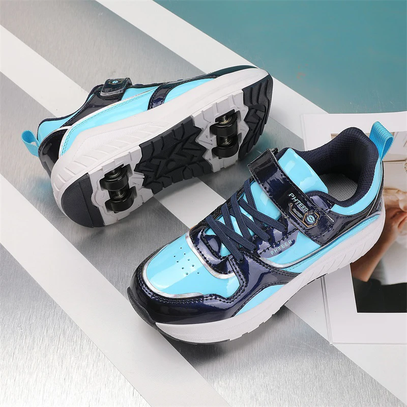 

No-Tie Cool Boys' Roller Sneakers: Fall 4-Wheel Retractable Skates, Kids' Student Wheeled Shoes