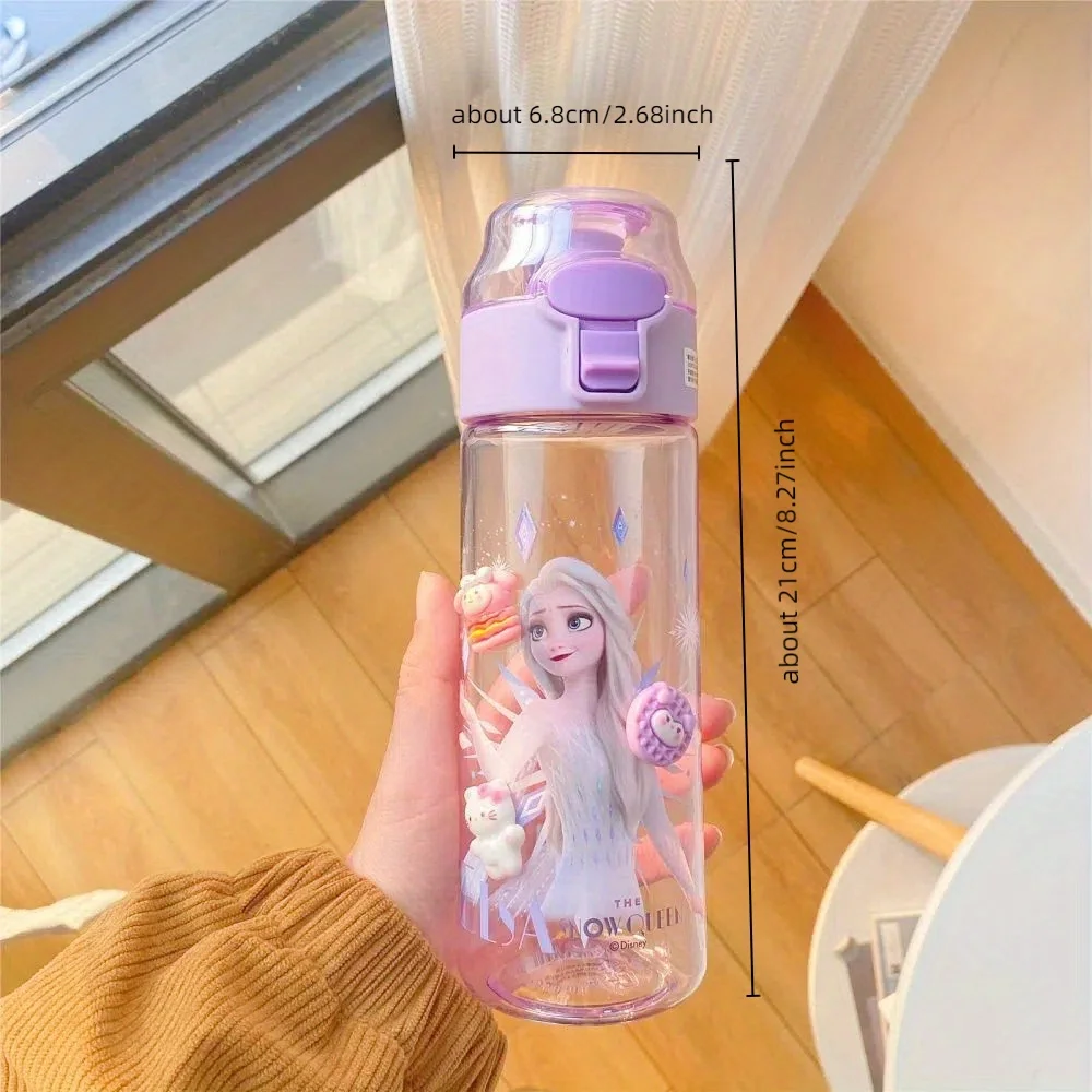 550ML Disney Stitch & Frozen Elsa Princess Transparent Plastic Water Cup for Students, Coffee Mug, Christmas Water Bottle Gift