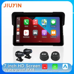 Jiuyin 7Inch Portable Motorcycle Navigation Gps Wireless Carplay Android Automatic Ipx7 Waterproof Bt Touch Monitor