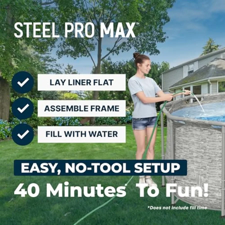 

Relaxing Waterfall Cascade Pool Accessory & Power Steel Swim Vista 14' x 8' x 39.5" Oval Outdoor Above Ground Swimming Pool Set