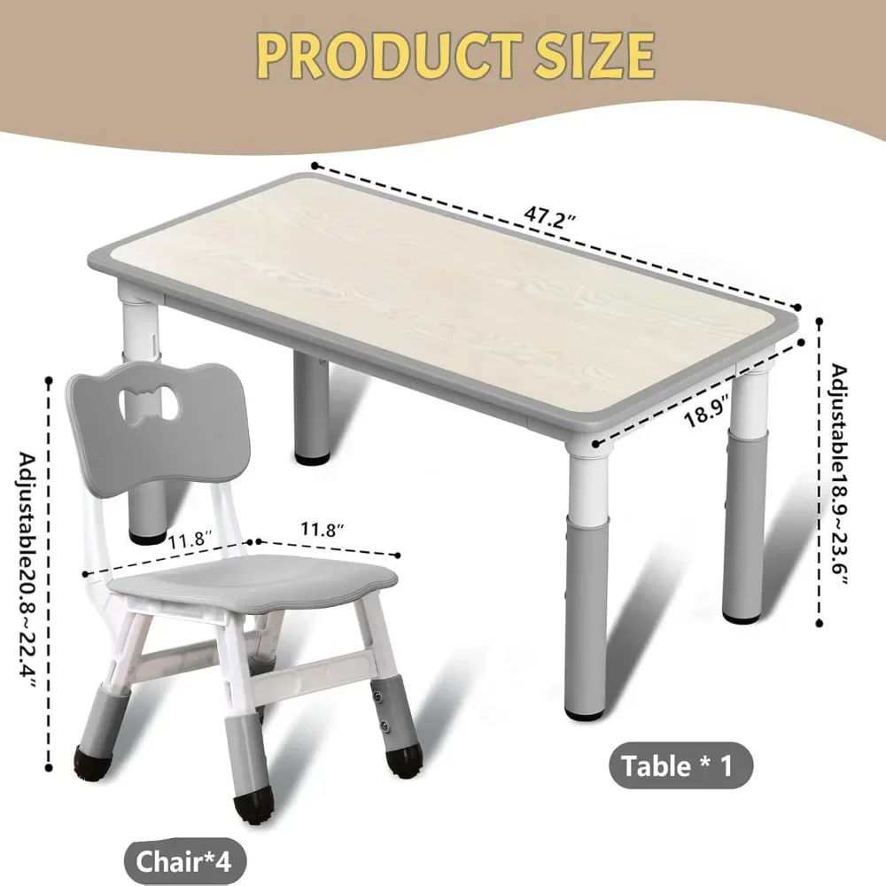 Kids Table and Chairs Set, Height Adjustable Desk With 6 Seats for Ages 2-10,Arts & Crafts Table,Graffiti Desktop