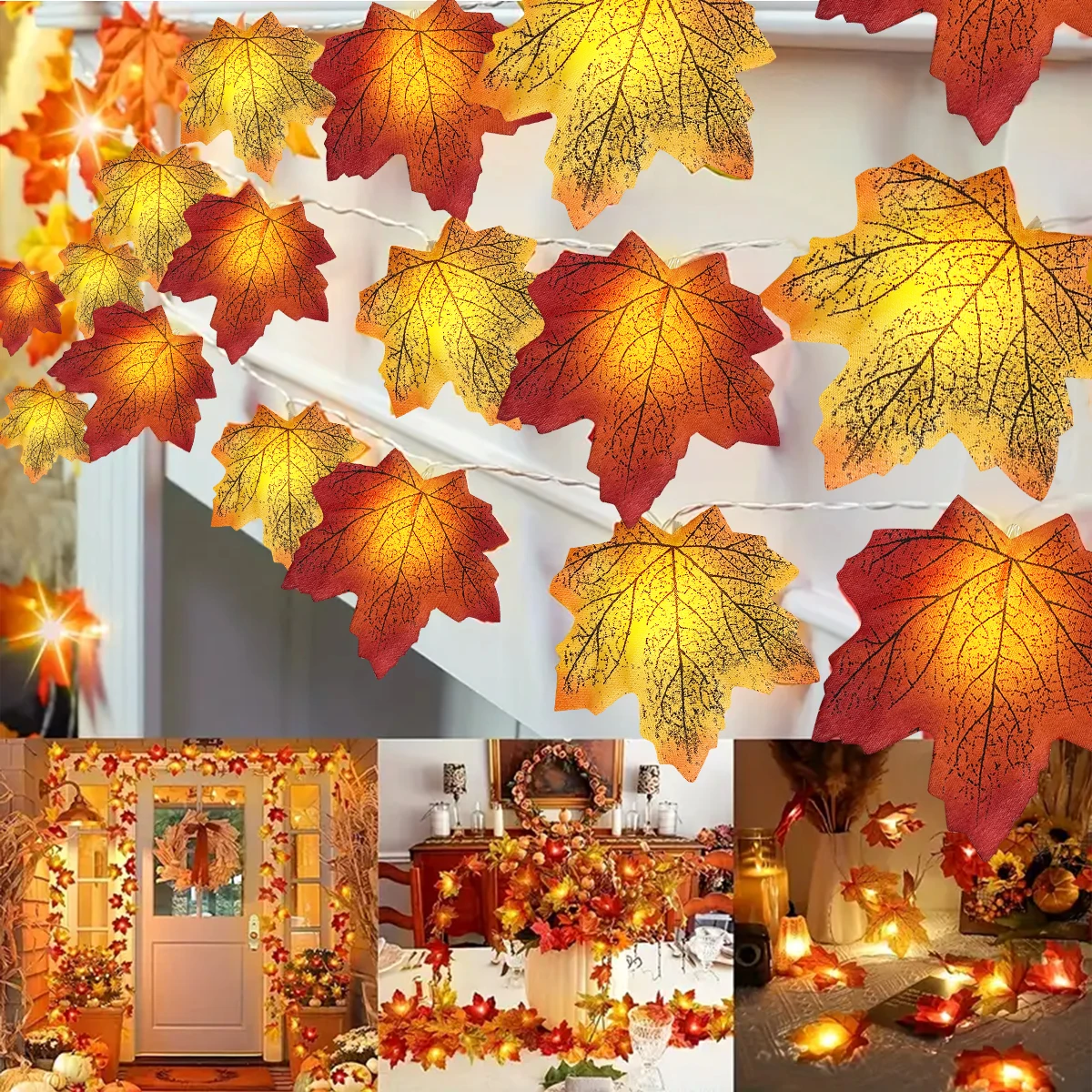 أضواء ليد ورقة القيقب لتزيين الهالويين ، تعمل بالبطارية ، في الهواء الطلق وداخل المنزل ، مصباح ديكور للهالويين ، 1: سلسلة #1